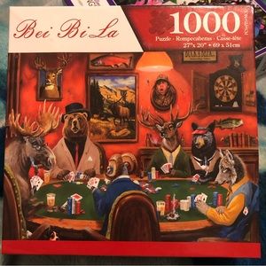 1000 piece puzzle- animals playing poker